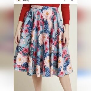 Hell Bunny Blue and Pink A-Line Midi Skirt Resort Wear
